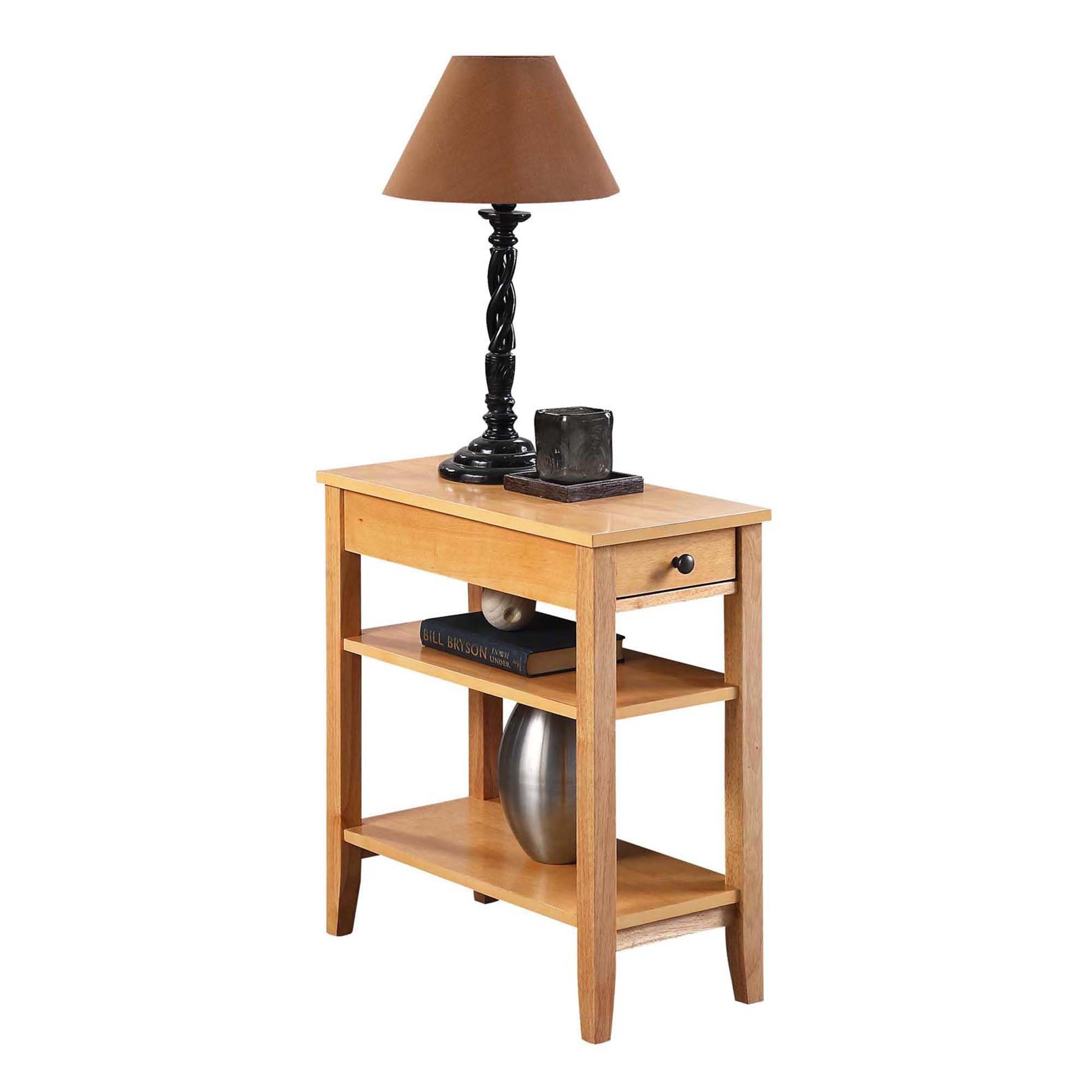 Convenience Concepts American Heritage Chairside End Table with Drawer - 23.5 Inch Classic Living Room Side Table with Storage Shelf | Bedroom Nightstand | Natural Wood Finish | Perfect for Living Room, Bedroom & Home Office