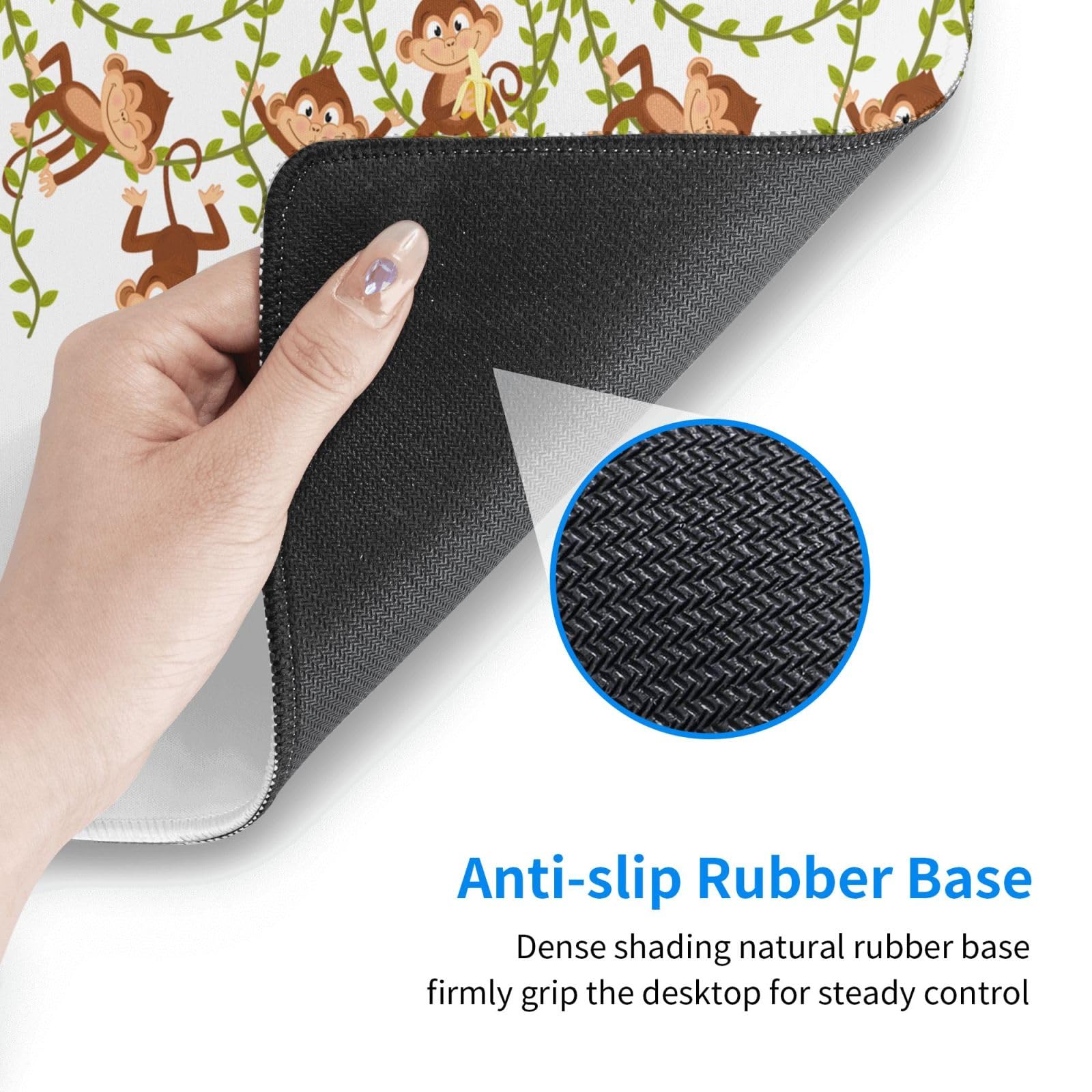 Cute Monkey Mouse Pad - Large Extended Rubber Desk Mat (29.5x16 inches) for Keyboard & Mouse - Non-Slip Gaming & Office Work Surface for Computers, Laptops, and Home Office Setups