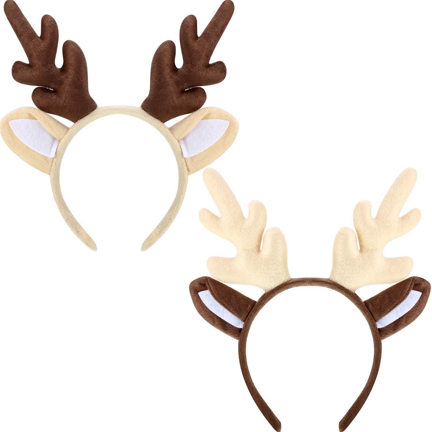 Bememo 2 Pack Christmas Reindeer Antler Headbands for Women - Festive Holiday Party Headpiece for Christmas Costume, Xmas Photo Props, and Holiday Celebrations