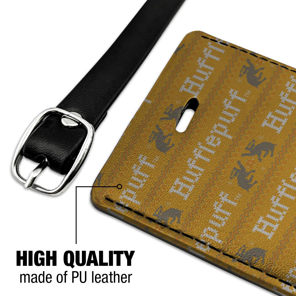 Harry Potter Hufflepuff Sweater Inspired Leather Luggage Tag - Personalized ID Card Holder for Travel Bags, Suitcases & Backpacks - Perfect for Harry Potter Fans & Travel Enthusiasts