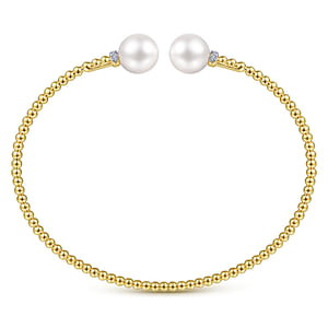 Elegant Diamond & Pearl Split Bangle Bracelet for Women - Luxury Fashion Jewelry Gift for Anniversary, Wedding & Special Occasions