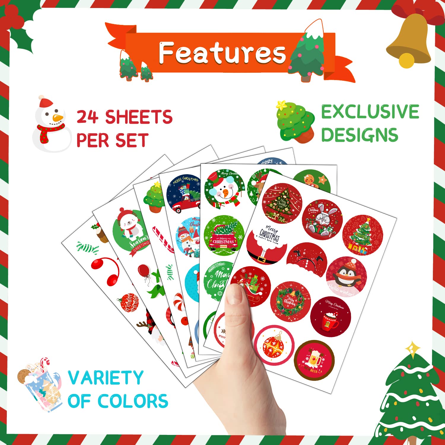 IMISHM 426pcs Christmas Stickers for Kids - Bulk Holiday Stickers for Envelopes, Cards, Scrapbooking & DIY Crafts - Perfect for Classroom Activities, Gift Wrapping & Holiday Decorations