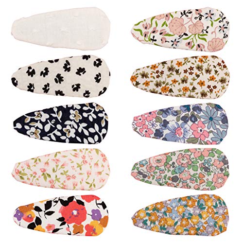 10 Pcs Non-Slip Fabric Metal Snap Hair Clips for Women, Girls, Baby & Teens - Floral Design Hair Barrettes for School, Work & Everyday Styling