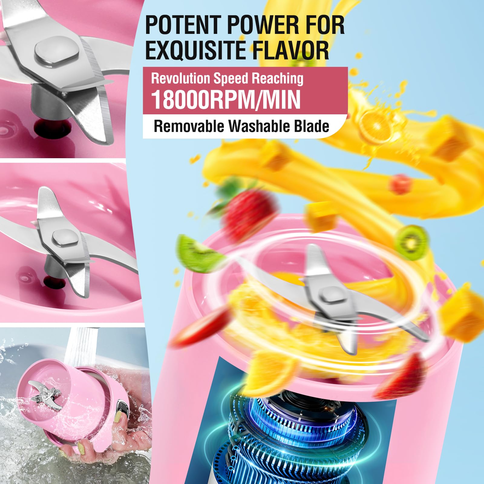 Spardar Portable USB Rechargeable Mini Blender - Personal Smoothie Maker & Juicer Cup for Shakes, Protein Drinks - Perfect for Home, Gym, Travel & Outdoor Activities | Compact & Powerful Blending On The Go