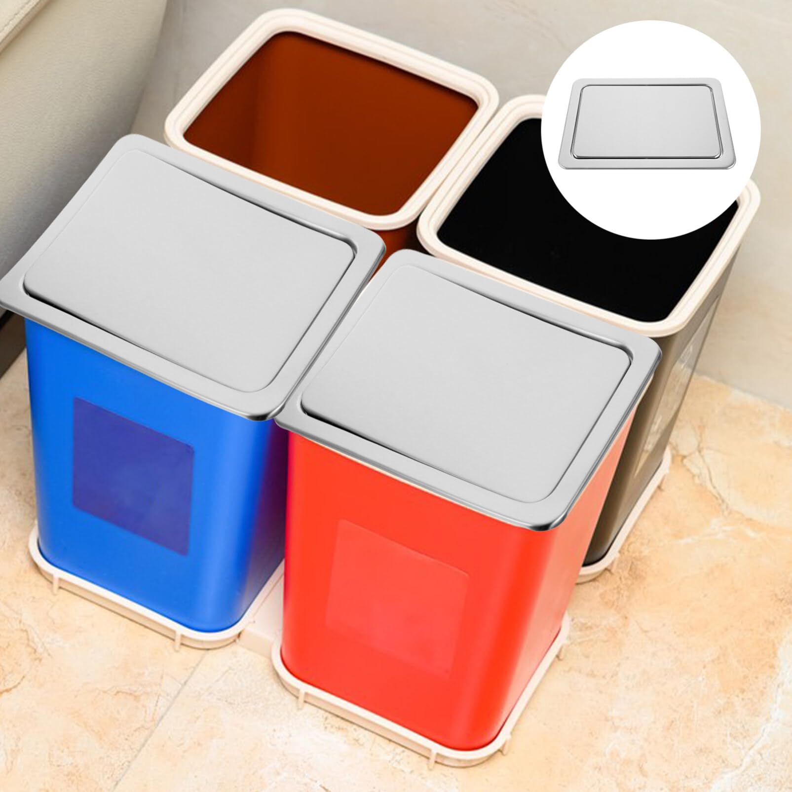 Stainless Steel Built-In Trash Can Lid with Swing Flap - Rectangle Recessed Counter Top Cover for Kitchen Garbage Bin | Durable & Easy to Install for Home, Office, or Restaurant Use
