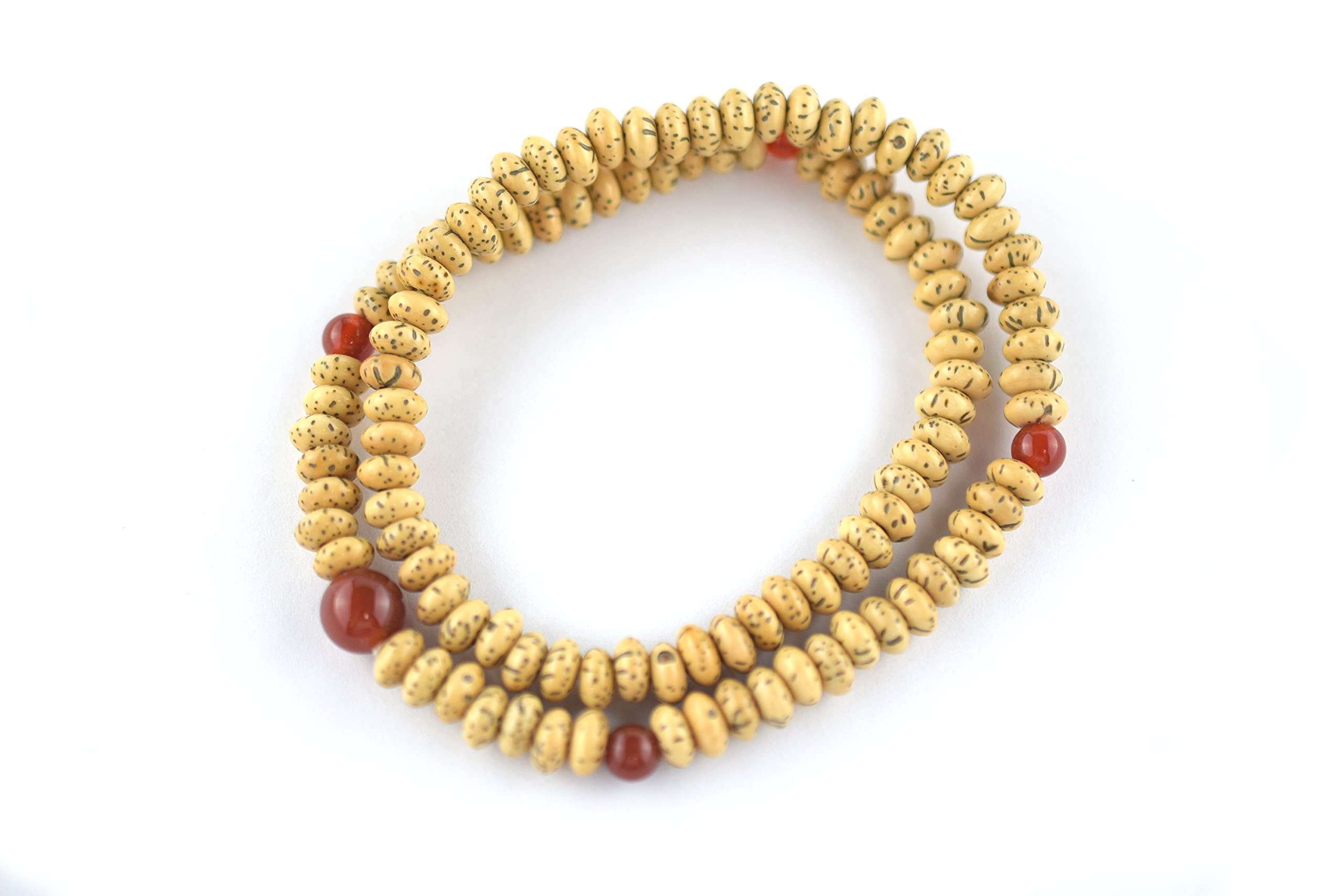 108 Beads Bodhi Tree Wood Red Agate Bracelet - Japanese Juzu Prayer Beads & Asian Rosary Mala Beads - Handmade Wooden Bracelet Gift for Men & Women - Meditation, Yoga, Spiritual Healing & Buddhist Prayer Accessories