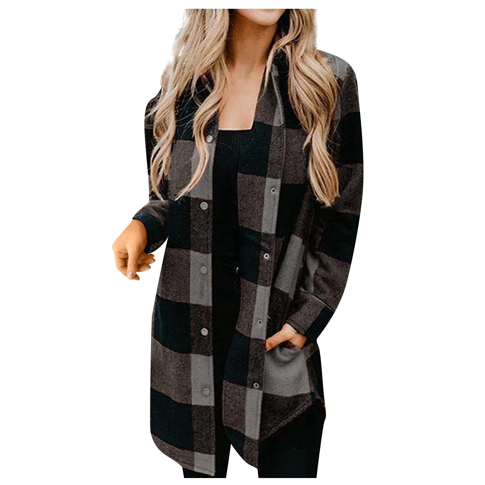 Women's Plaid Shacket Jacket - Casual Lapel Button Down Long Cardigan Shirt Coat Top for Fall & Winter Layering | Perfect for Office, Outdoors & Travel