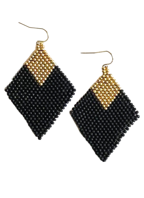 Florian Black and Gold Bead Earrings for Women - Elegant Dangle Drop Earrings for Party, Wedding & Evening Wear