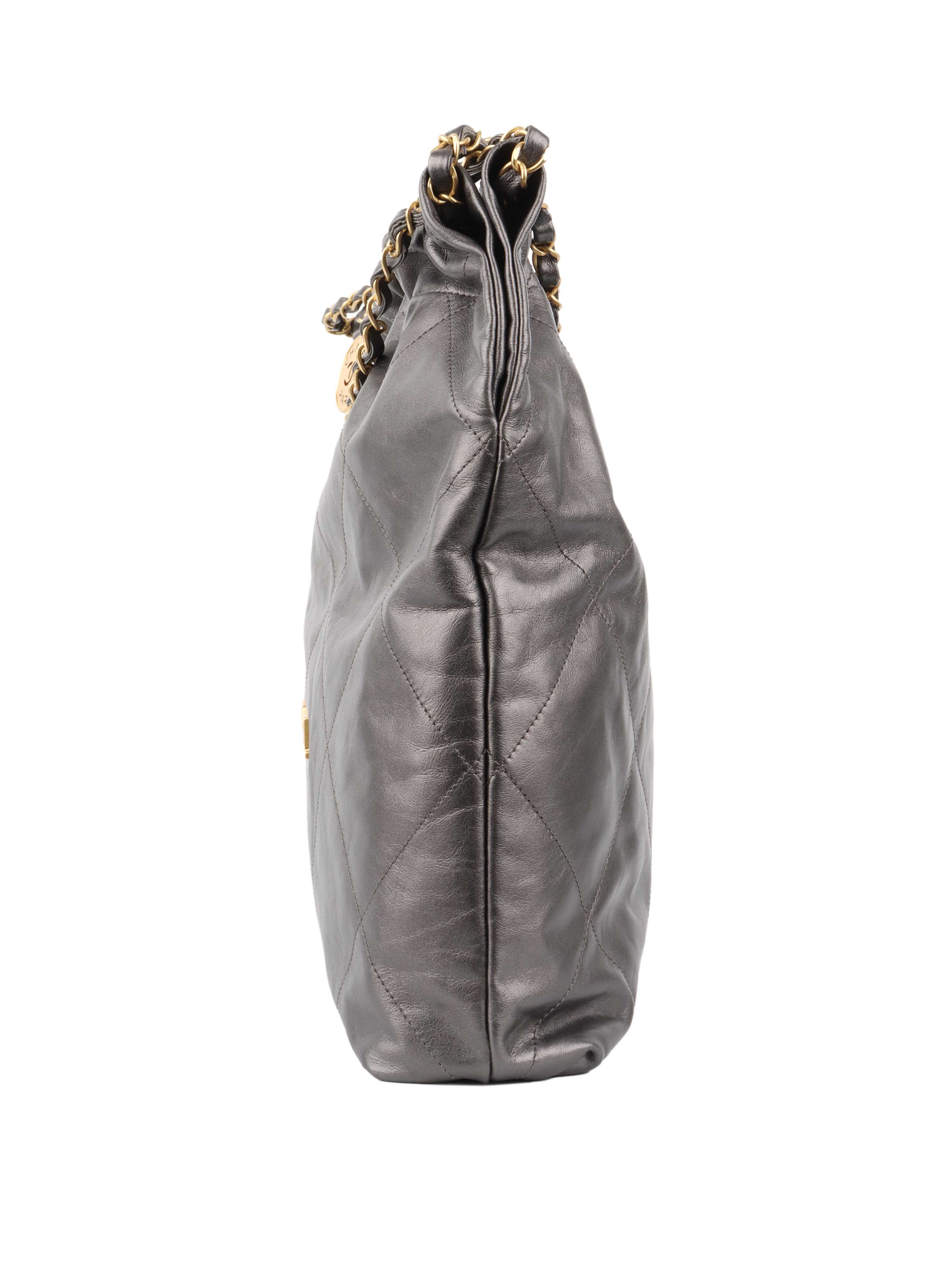 Chanel Metallic Dark Grey 22 Bag - Luxury Designer Handbag for Women | Perfect for Evening Events, Parties & Special Occasions