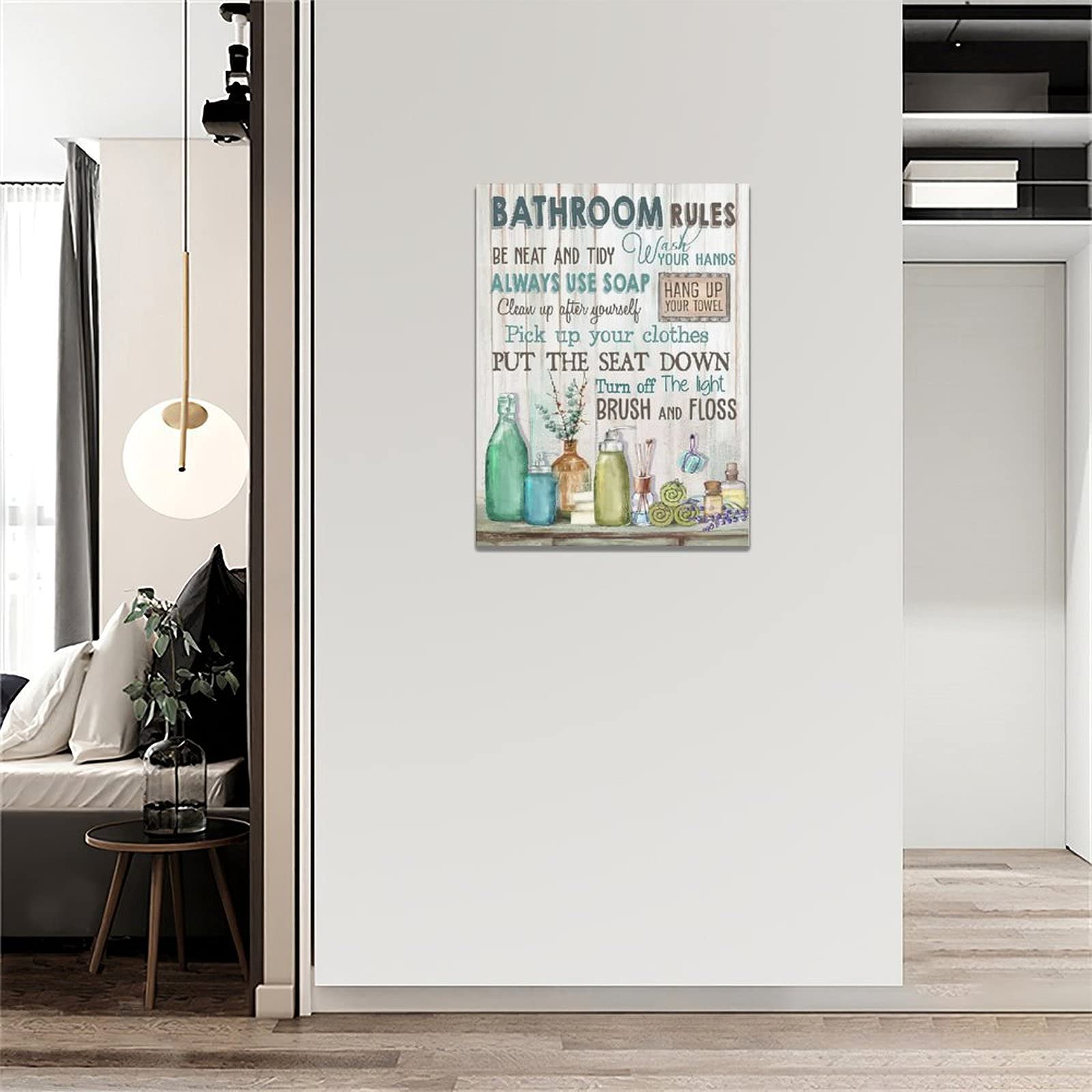 Rustic Bathroom Wall Art Decor - Framed Canvas Prints with Wood Background for Modern Farmhouse, Bath & Laundry Room | Perfect for Home Decor & Gift Giving
