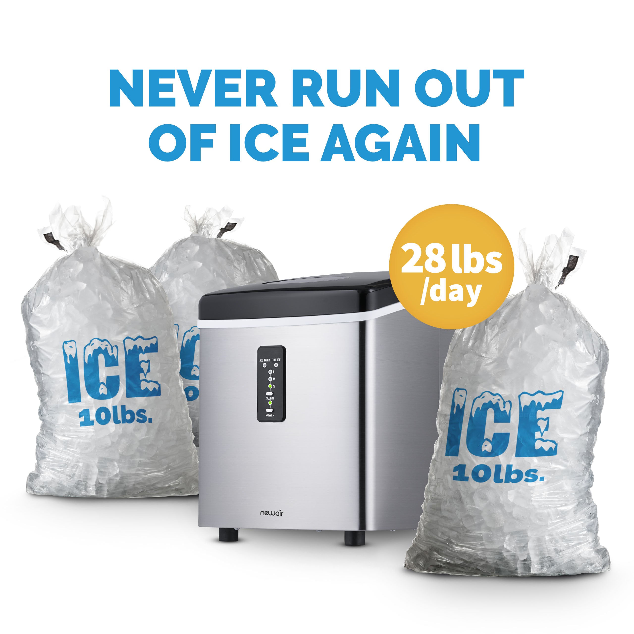 Newair® Countertop Ice Maker - 28 lbs/Day, Bullet Ice Machine for Home, Office, Bar & Parties | Fast & Portable Ice Cube Maker for Cocktails, Beverages & Outdoor Events