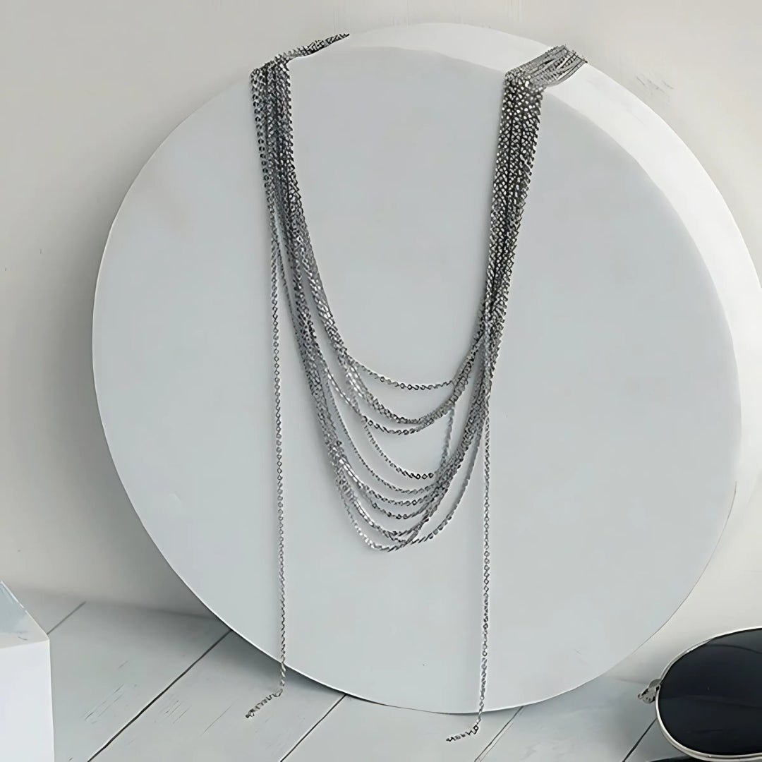 Multistrand Silver Tassel Chain Necklace HN2699 - Elegant Layered Jewelry for Women, Perfect for Parties, Weddings & Everyday Wear