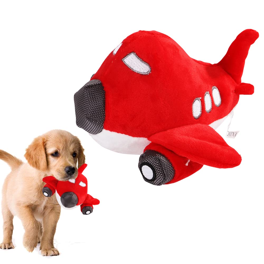 Soft Plush Airplane Dog Chew Toy - Squeaky Teeth Cleaning Toy for Small & Large Dogs - Perfect for Playtime & Dental Health