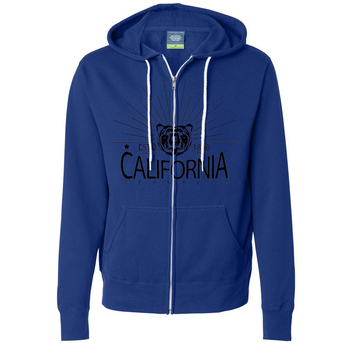 California Golden State Black Print Zip-Up Hoodie - Stylish Unisex Pullover for Casual Wear, Street Fashion & Outdoor Activities