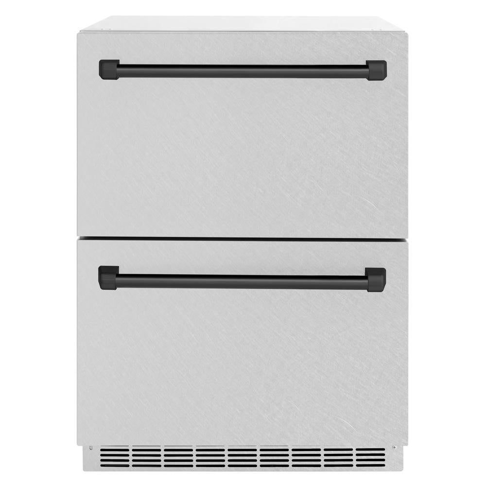 ZLINE Autograph Edition 24 Inch Touchstone 168 Can Outdoor Rated Dual Refrigerator Drawer - Stainless Steel Doors & Matte Black Handles (RDSOZ SN 24 MB) | Perfect for Outdoor Kitchens, Patio Bars & Entertaining Spaces
