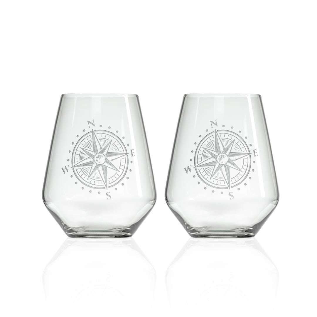 Compass Star 18oz Stemless Wine Tumbler Glass Set of 2 - Perfect for Outdoor Picnics, Dinner Parties & Home Entertaining