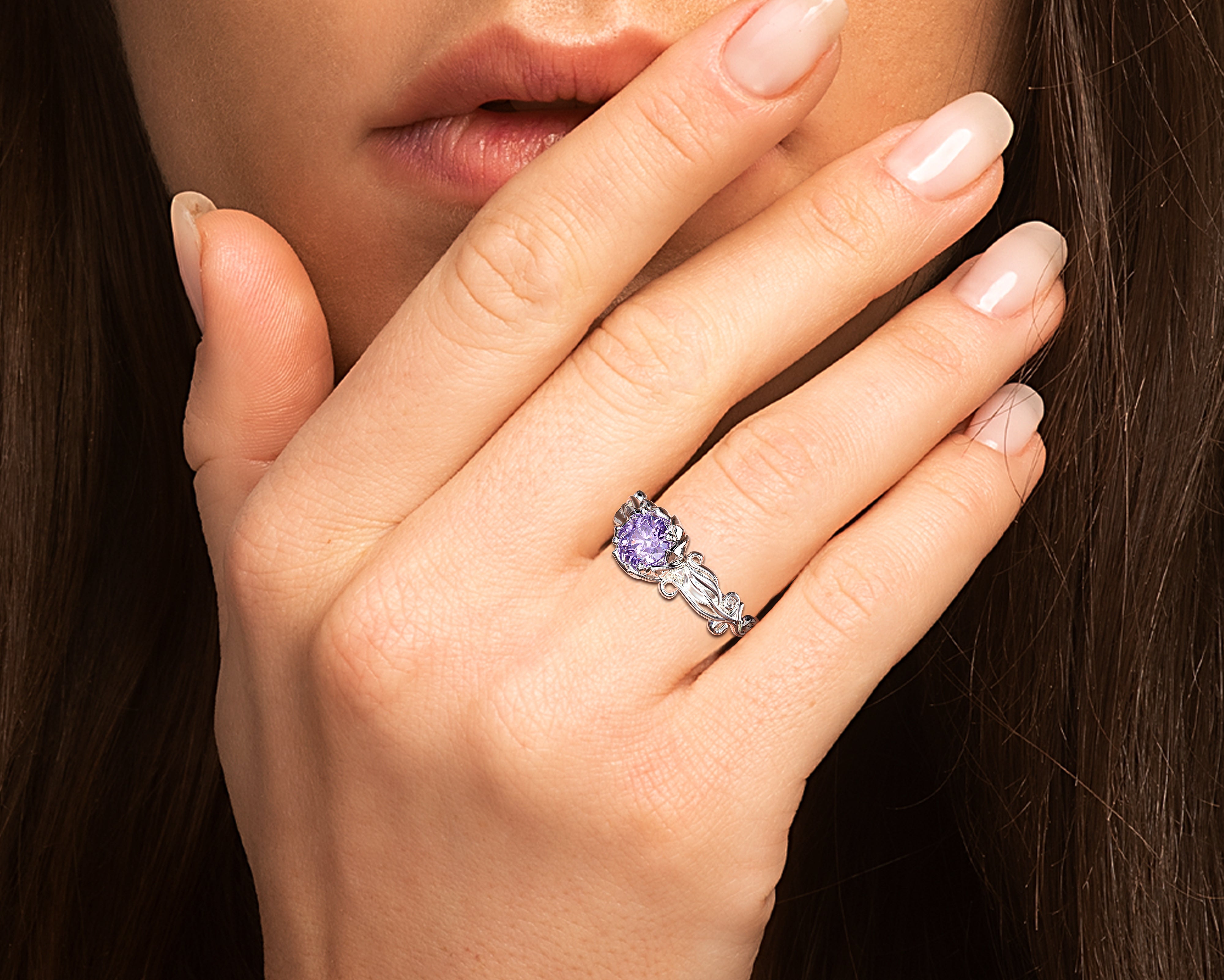 Exquisite Amethyst Engagement Ring for Women - Elegant Floral Design, 925 Sterling Silver, Perfect for Proposals, Anniversaries & Special Occasions