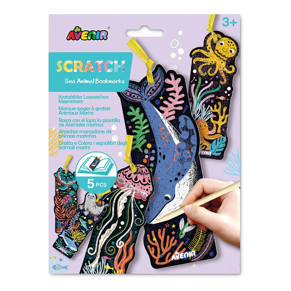 Avenir Scratch Sea Animal Bookmarks - Fun DIY Art Craft for Kids, Ocean Themed Reading Accessories for Book Lovers, Classroom & Party Favors