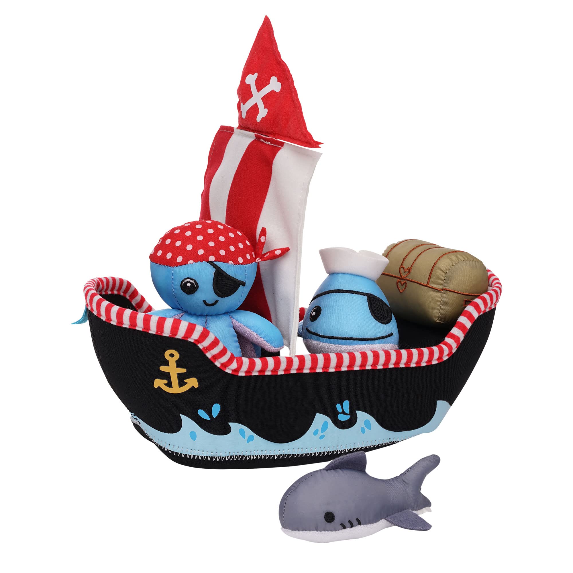 Manhattan Toy Neoprene Pirate Ship - 5 Piece Floating Bath Toy Set with Quick Dry Sponges & Squirt Function | Fun Spill & Fill Water Play for Toddlers | Perfect for Bathtime, Pool & Beach Activities