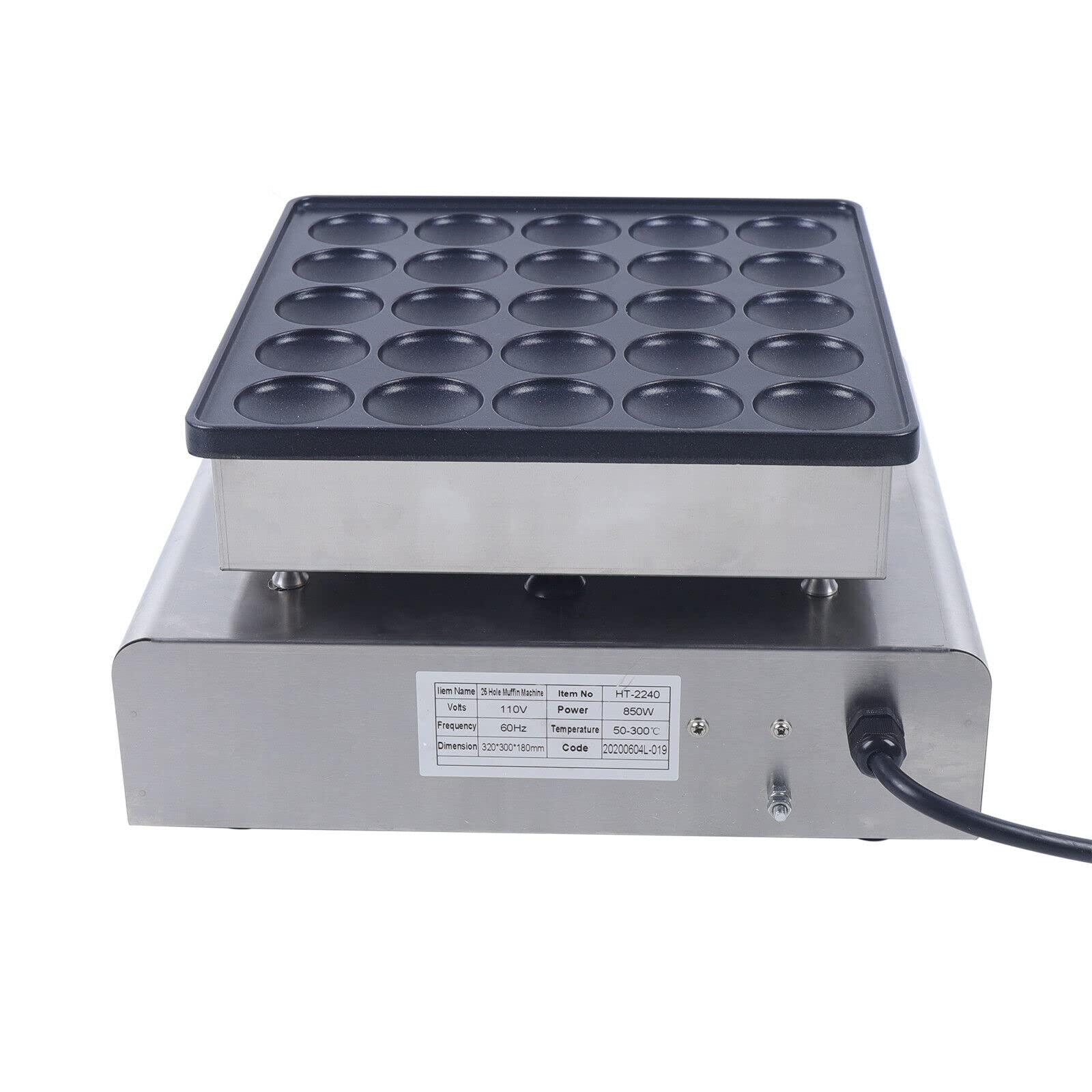 Commercial Dutch Pancake Maker - 25 Hole 1.8 Inch 800W Nonstick Electric Dorayaki Baker with 50-300°C (122-572°F) Temperature Control - Perfect for Snack Bars, Cafeterias, Bakeries & Home Breakfast Making