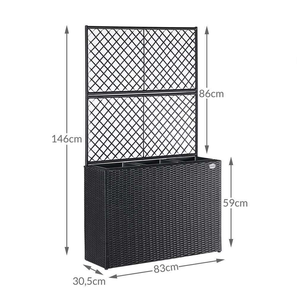 Casaria Black Wicker Flower Planter Set with Trellis - 3 Piece Rattan Garden Planters 57.5