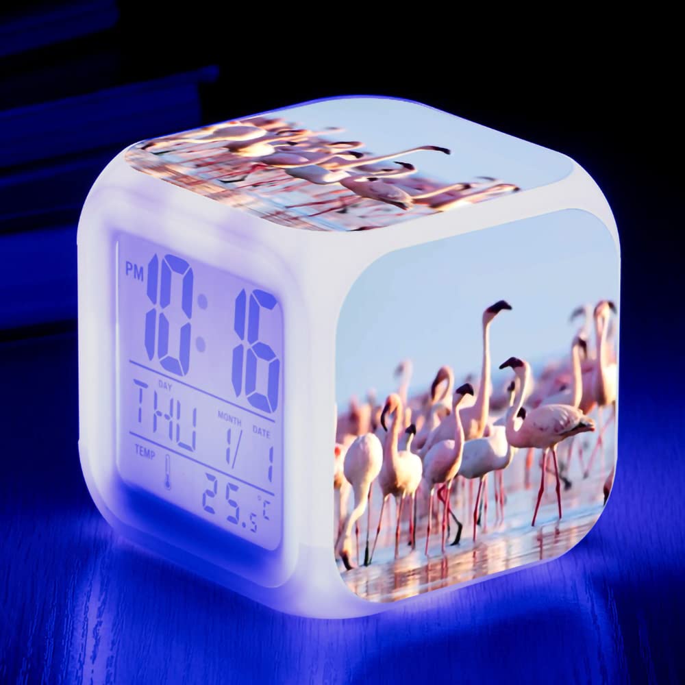 Flamingo LED Color Changing Alarm Clock with Night Light - Cute Cartoon Electronic Alarm Clock for Kids & Adults - Perfect for Bedroom, Office, and Gift Giving