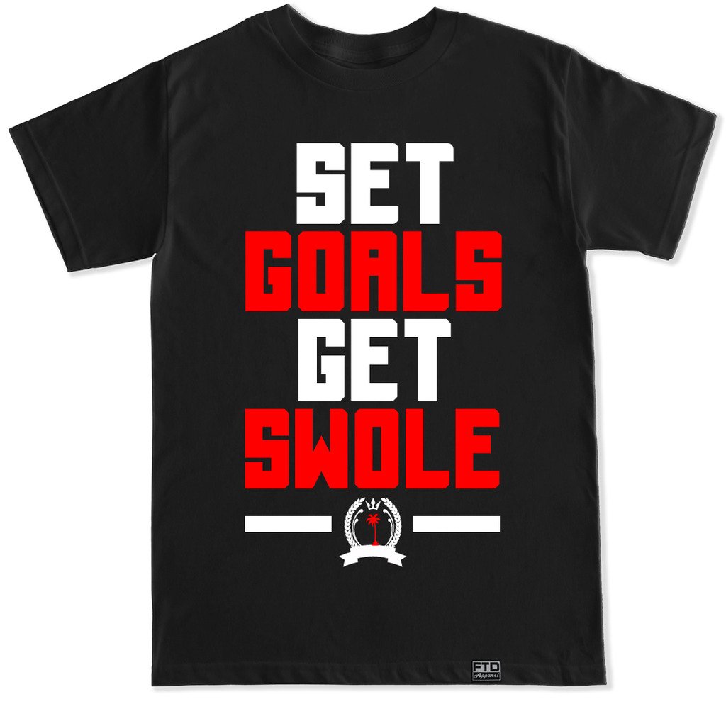 FTD Apparel Men's Motivational Workout T-Shirt - Set Goals Get Swole Gym Shirt for Fitness & Bodybuilding | Perfect for Gym, Training & Casual Wear