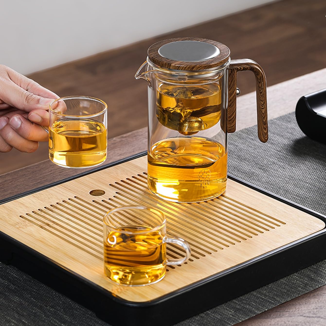 Premium Glass Teapot with Wooden Handle & Magnetic Filter - 520ml Dual Infuser Magic Teapot for Loose Leaf Tea | Perfect for Tea Ceremonies, Home Brewing & Witchcraft Rituals