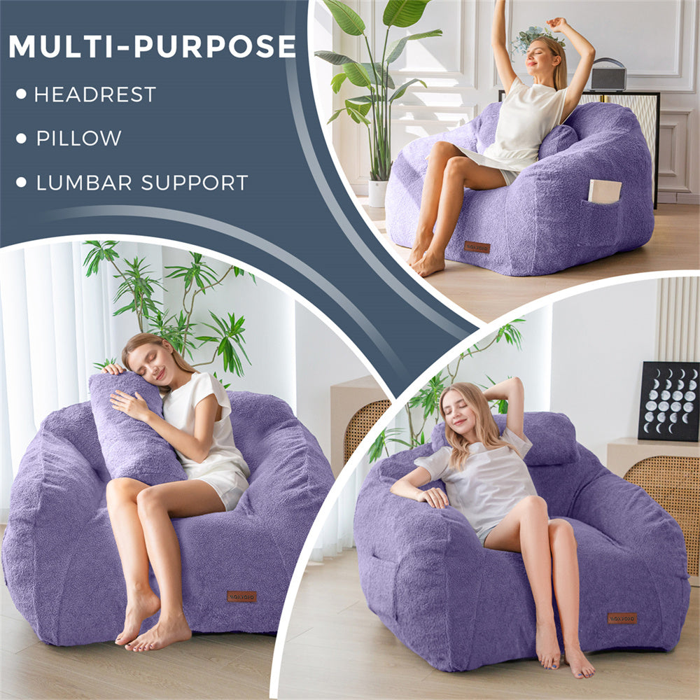 MAXYOYO Giant Bean Bag Chair with Pillow - Extra Large Fuzzy Comfy Bean Bag for Adults & Kids, Beige - Perfect for Living Room, Bedroom, Game Room & Dorm Relaxation