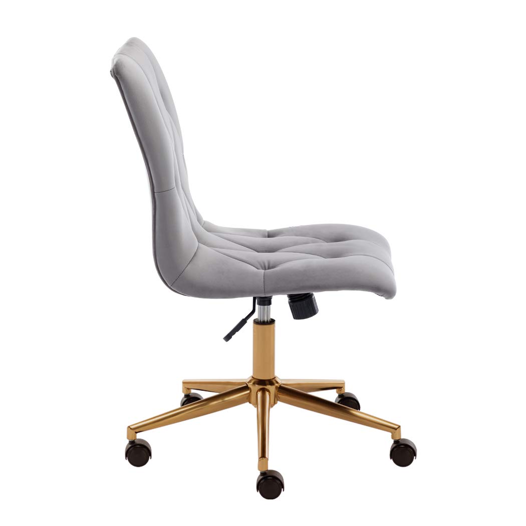 DUHOME Armless Velvet Tufted Office Chair - Adjustable Rolling Desk Chair with Wheels & Back Support, Grey - Perfect for Home Office, Computer Work & Vanity Dressing