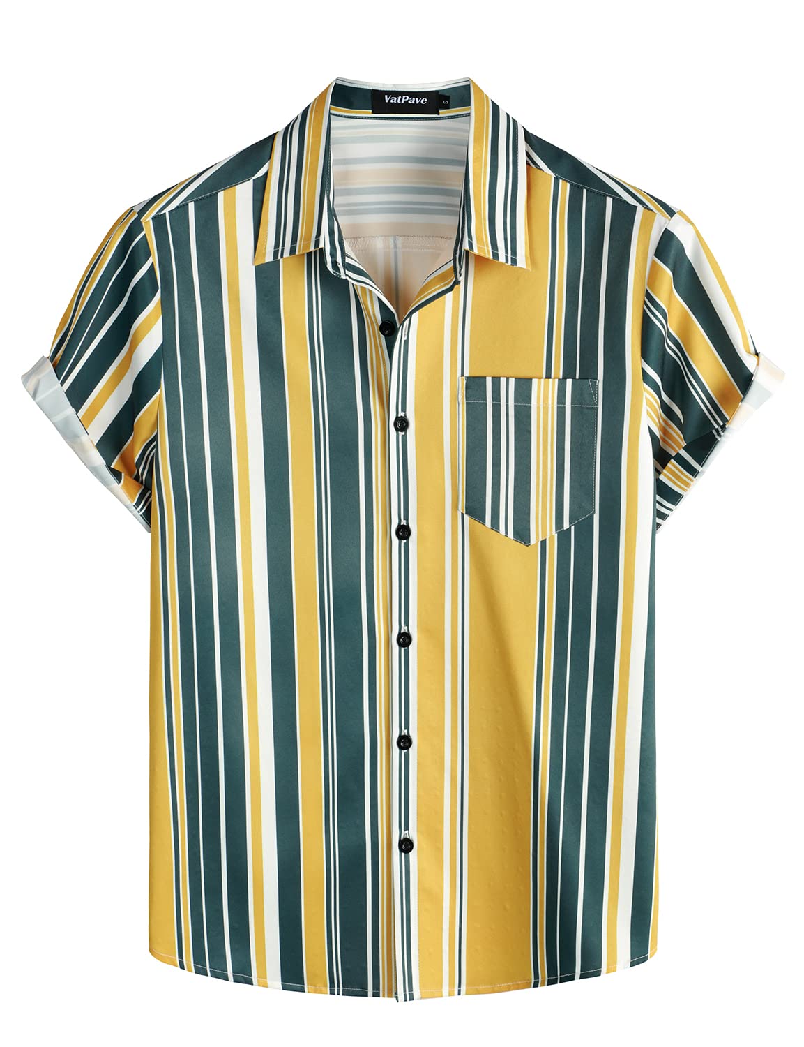 VATPAVE Men's Striped Summer Shirts | Casual Short Sleeve Button Down Shirt for Beach & Outdoor | Breathable Lightweight Fashion Top for Vacation, Party, and Daily Wear