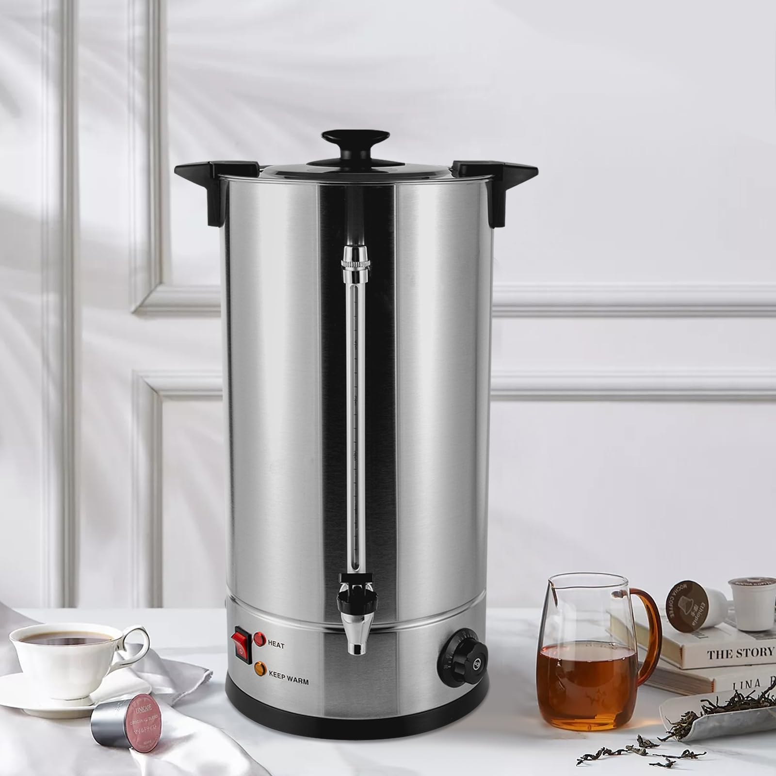 25L/6.6gal Commercial Coffee Urn Stainless Steel Coffee Maker - 1400W Hot Water & Beverage Dispenser for Home, Office, Party, Wedding (86-230°F) - Perfect for Catering, Events & Large Gatherings