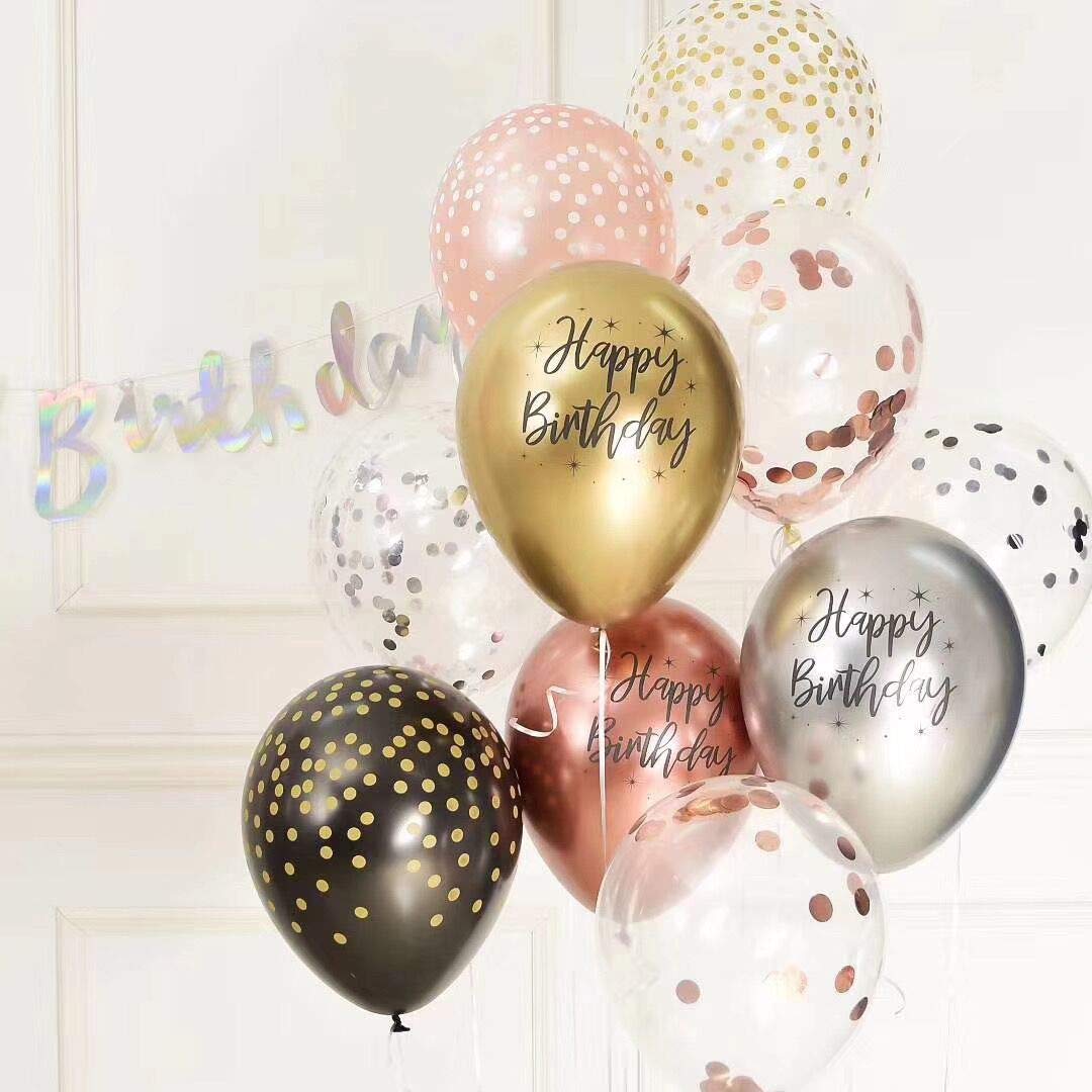 40pcs 12 Inch Chrome Metallic Latex Balloons - Happy Birthday Printed Pattern Balloons with Confetti - Helium Balloons for Birthday Party Decorations - Perfect for Birthday Celebrations, Baby Showers & Anniversary Parties (Colorful 01)