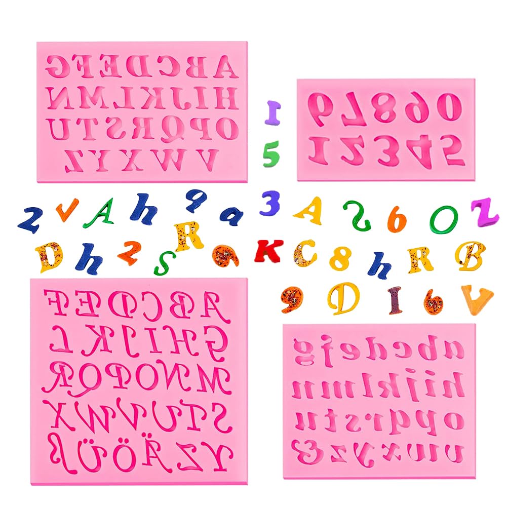Premium Silicone Alphabet & Number Molds Set of 4 - Reusable Fondant Molds for Cake Decorating, Chocolate Making, Biscuit Stamping - Perfect for DIY Baking, Candy Crafts & Party Treats (SMR-0051)