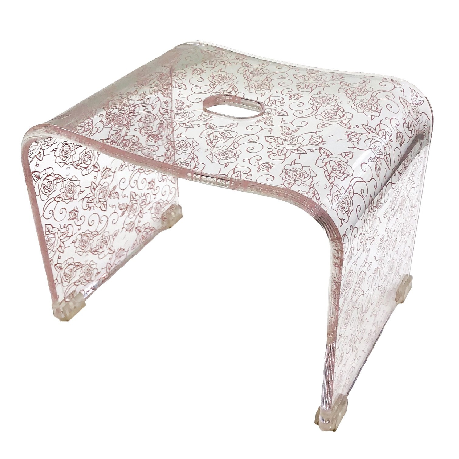 Senko 78258 Clear Rose N Bath Chair - 9.8 Inch (25cm) Height Adjustable Shower Seat with Pink Rose Pattern - Non-Slip Bathtub Chair for Elderly & Disabled - Ideal for Bathroom Safety & Comfort