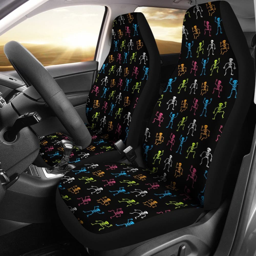 2 Pcs Gothic Skeleton Skull Car Seat Covers - Universal Fit for Cars, Trucks & SUVs - Halloween Decor & Gothic Style Accessories - Perfect for Horror Fans & Car Enthusiasts