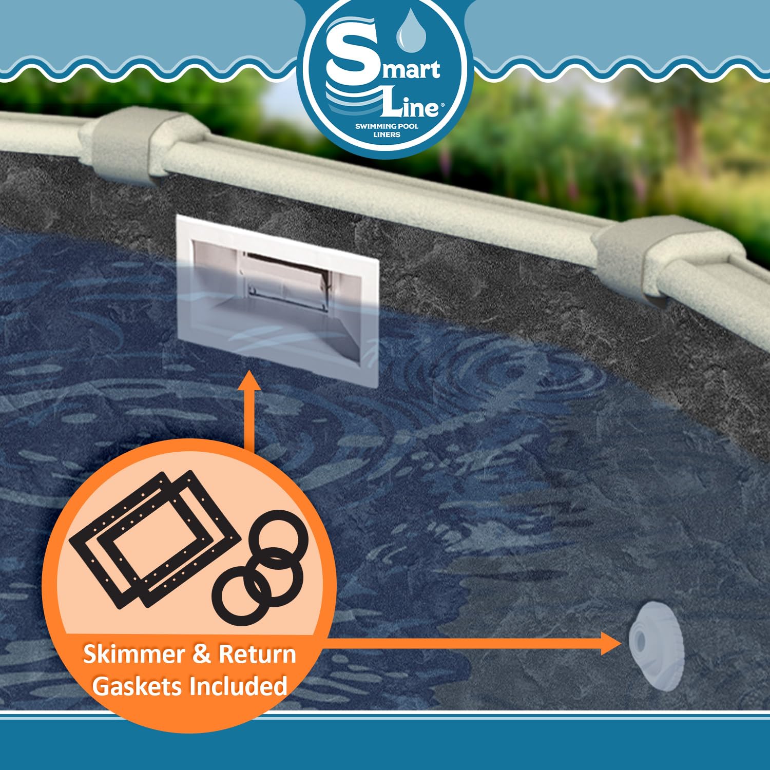 SmartLine 15 ft Round Swimming Pool Liner - River Slate Overlap Style, 54 Inch Wall Height, 25 Gauge Heavy Duty Virgin Vinyl for Steel Sided Above Ground Pools | Durable Pool Accessory for Backyard, Garden & Summer Fun
