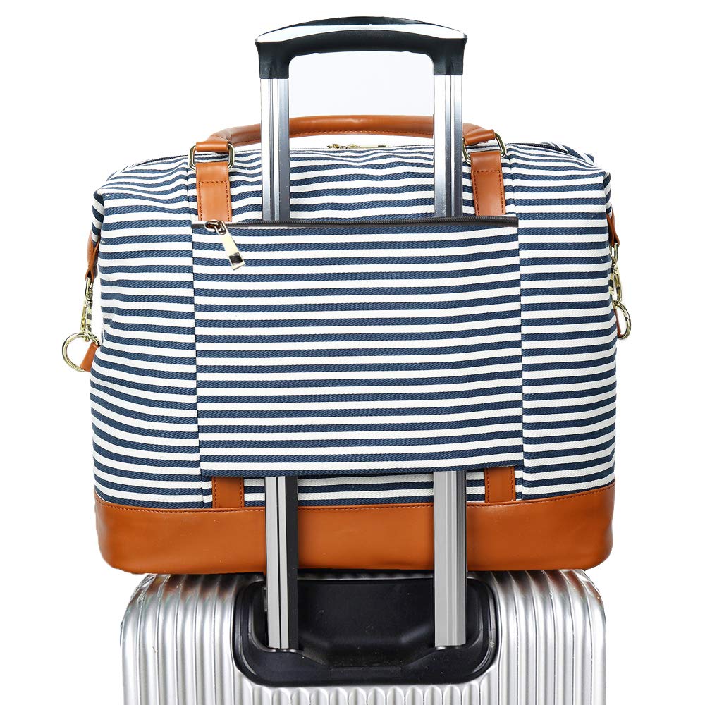 BLUBOON Women's Canvas Travel Tote Bag with Zipper - Stylish Weekender Overnight Bag, Carry-On Duffel with Trolley Sleeve for Business Trips, Gym, Beach & Weekend Getaways