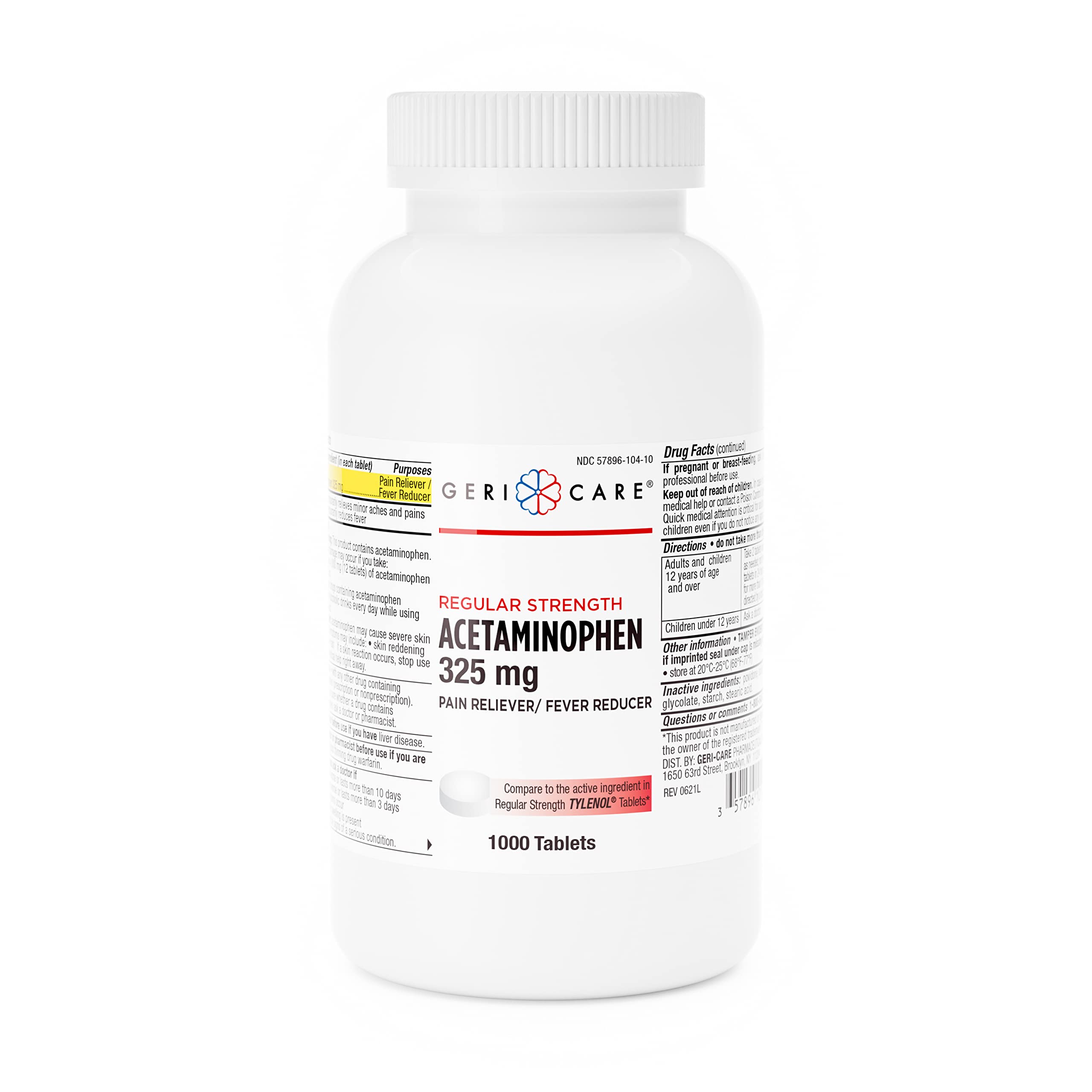 GeriCare 325mg Acetaminophen Pain Relief & Fever Reducer Tablets - 1000 Count | Fast-Acting for Joint, Muscle, Arthritis & Back Pain | Ideal for Home, Travel & First Aid Kits