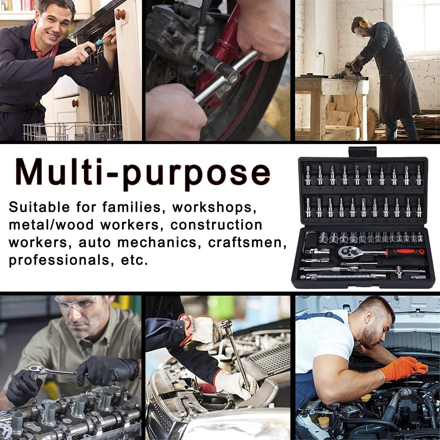 DIPDEY 46-in-1 Multi-Purpose Tool Kit with Screwdriver & Socket Set - Precision Hand Tools, Wrench Set & Combination Case - Perfect for Car Repairs, Home DIY & Professional Use