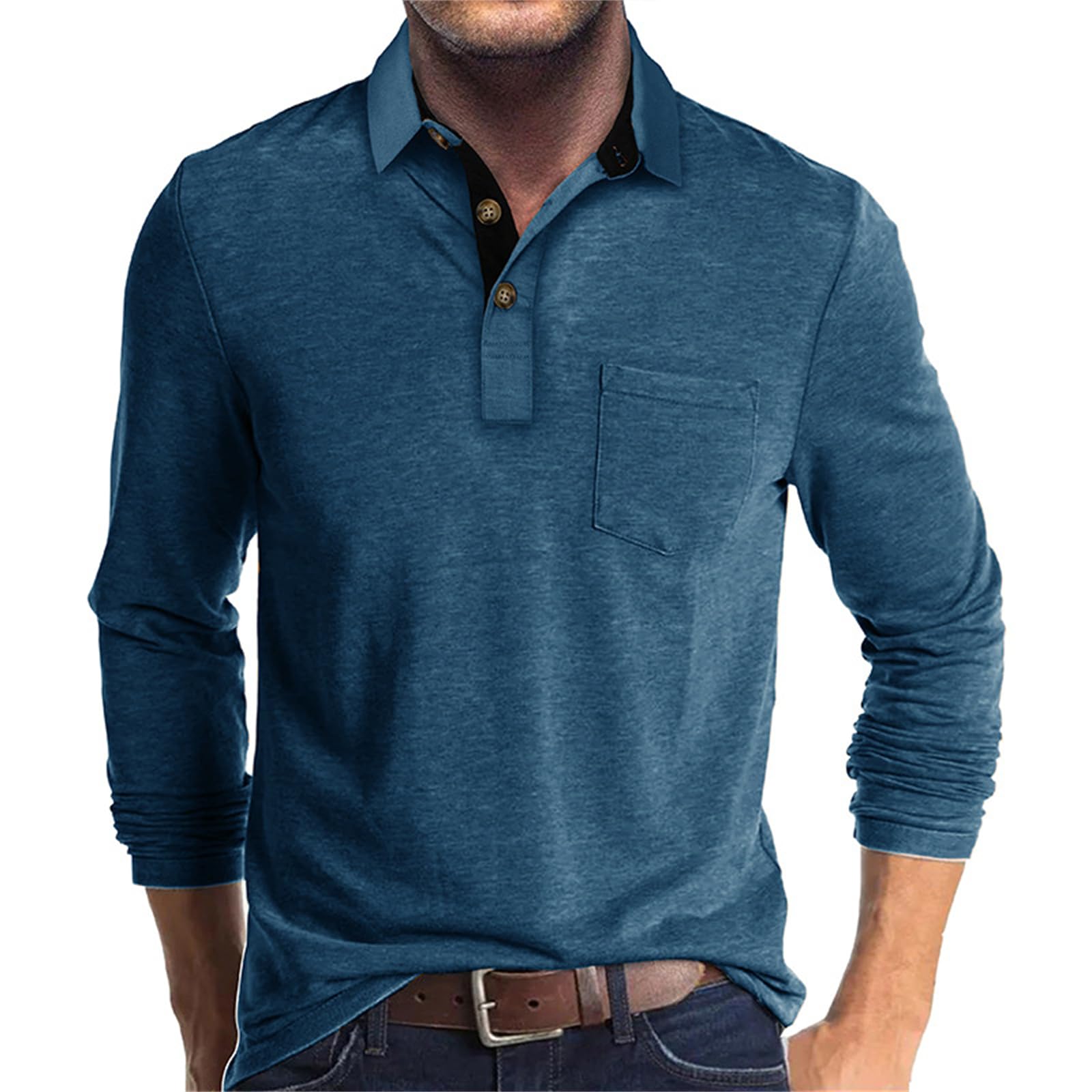 PICKLION Men's Long Sleeve Polo Shirts - Breathable Moisture Wicking Golf Shirt with Pocket for Casual Wear & Outdoor Activities | Perfect for Golf, Office & Daily Use
