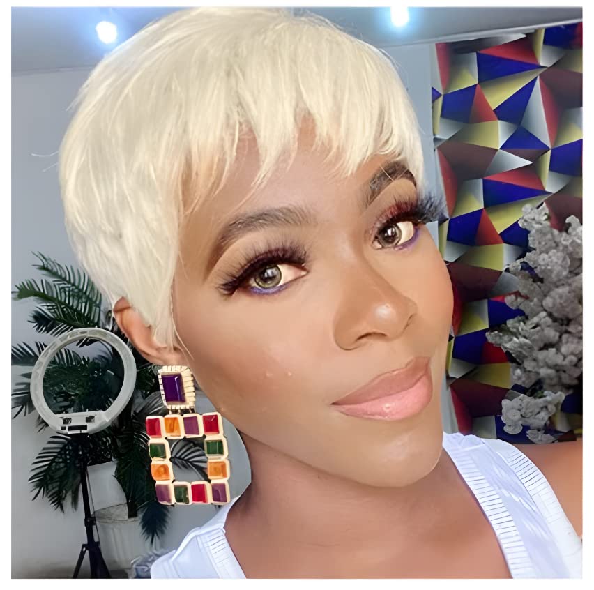 Short Blonde Synthetic Pixie Cut Wig with Bangs for Black Women | Heat Resistant & Natural Look | Perfect for Cosplay, Daily Wear & Special Occasions