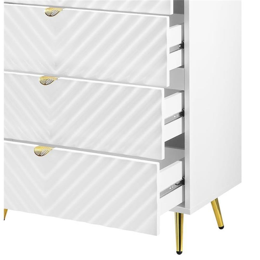Acme 5-Drawer White High Gloss Finish Chest - Modern Bedroom Dresser for Storage & Organization | Perfect for Master Bedroom, Guest Room & Dorm Decor