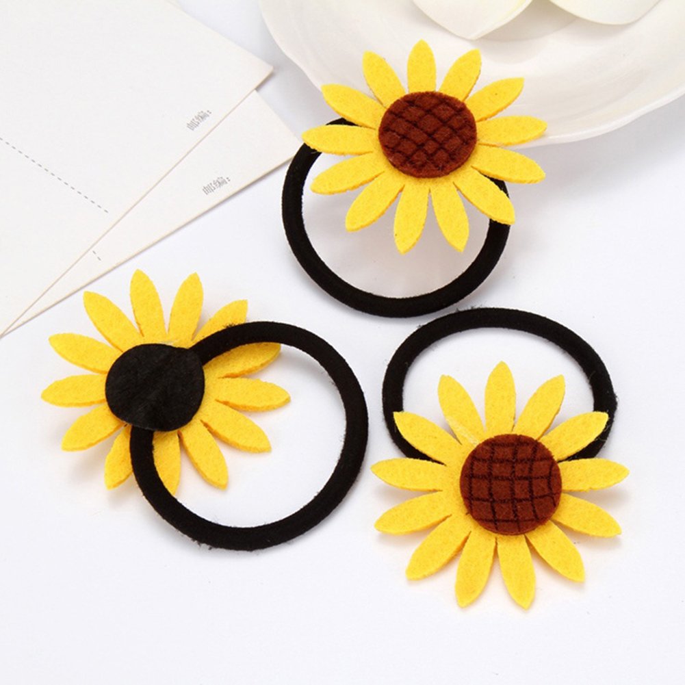 5Pcs Sunflower Elastic Hair Ties - Soft Ponytail Holders for Women & Girls - Perfect for School, Work, Gym, and Everyday Hairstyles