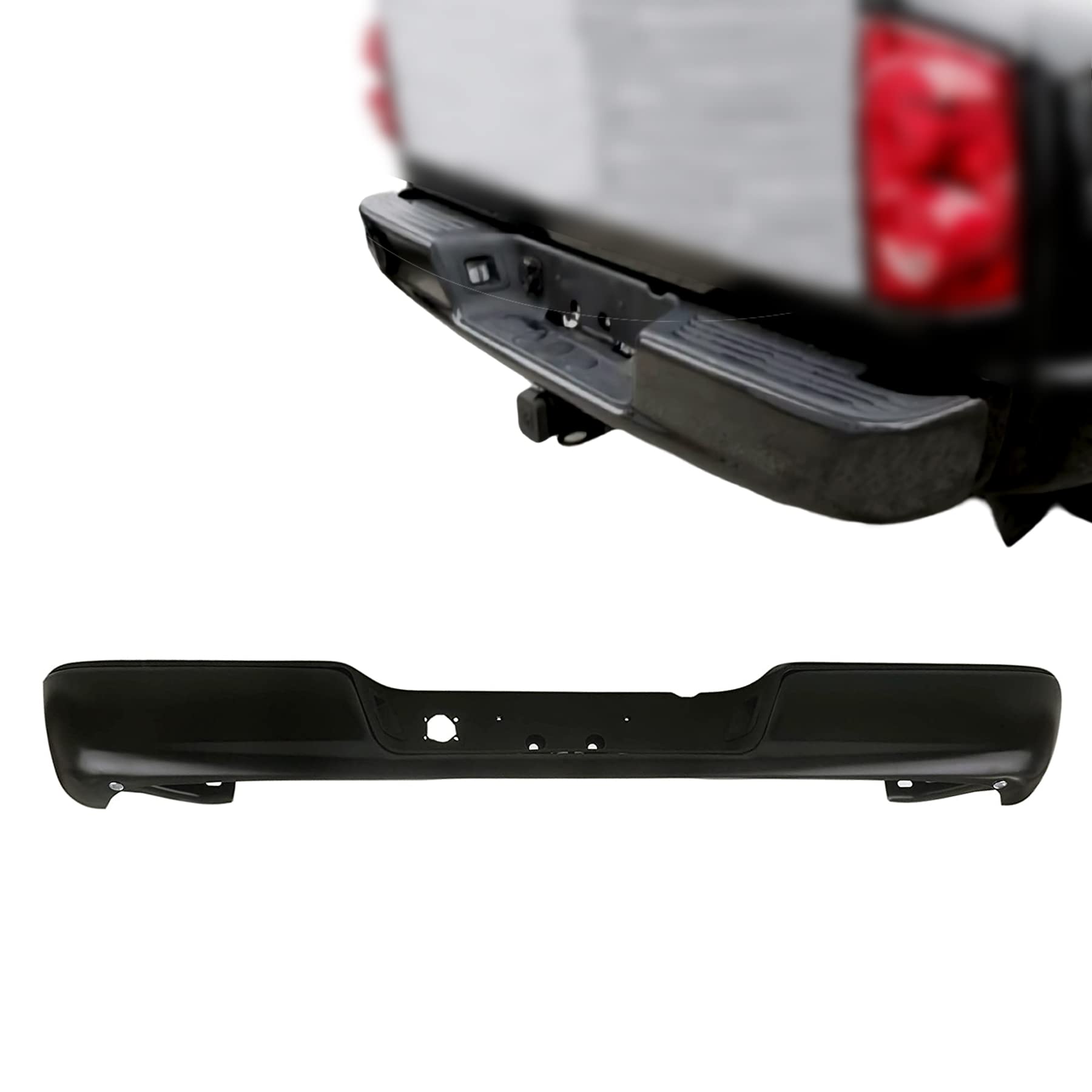 Black Steel Rear Step Bumper Face Bar Replacement for 2002-2008 Dodge Ram 1500 & 2003-2009 Ram 2500/3500 Pickup Trucks - Heavy Duty Truck Accessory for Off-Roading, Towing and Work Sites