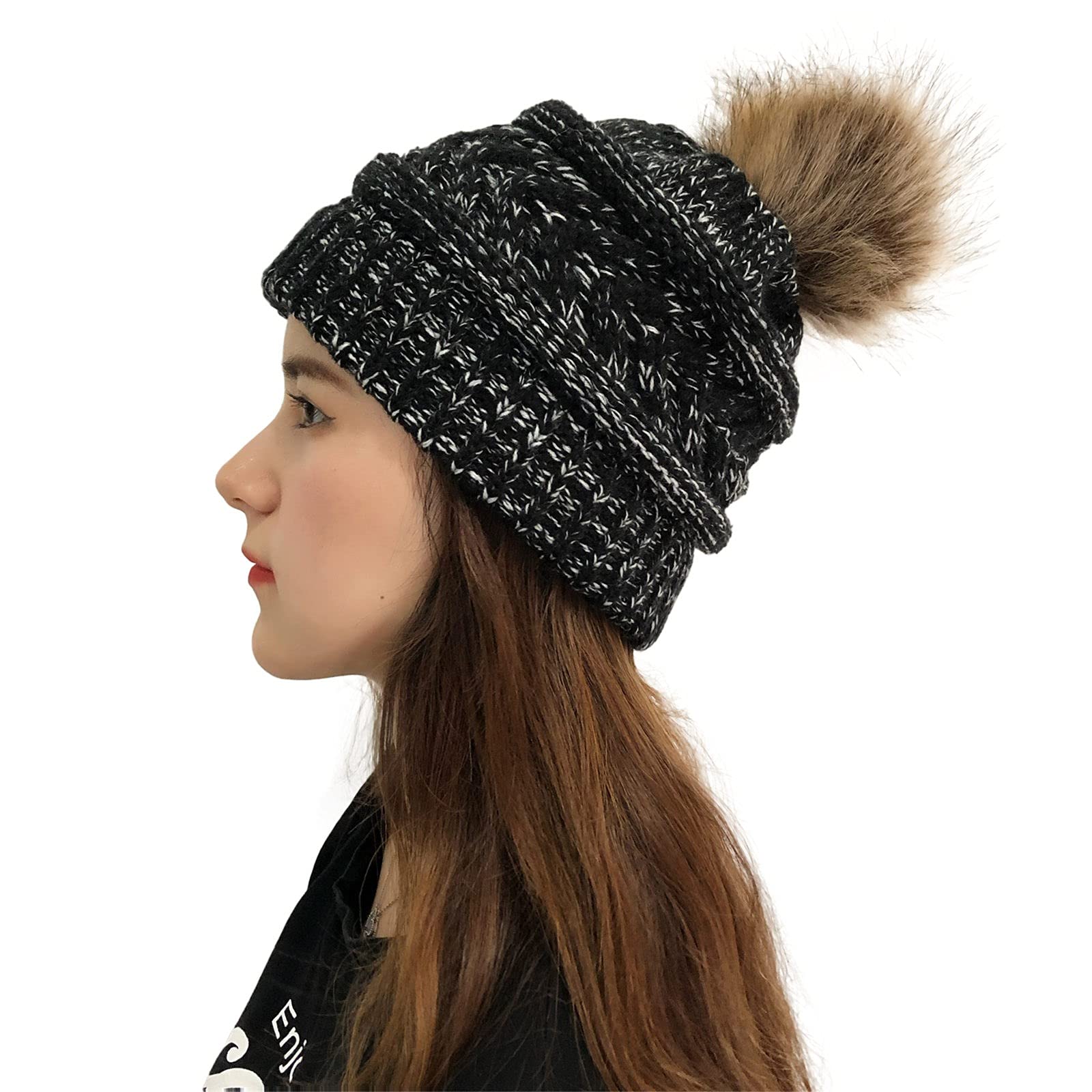 Crochet Knit Peaked Cap for Women & Men - Solid Plush Winter Hat with Earmuffs - Outdoor Beanie for Cold Weather Hiking, Skiing, and Snow Activities (White)