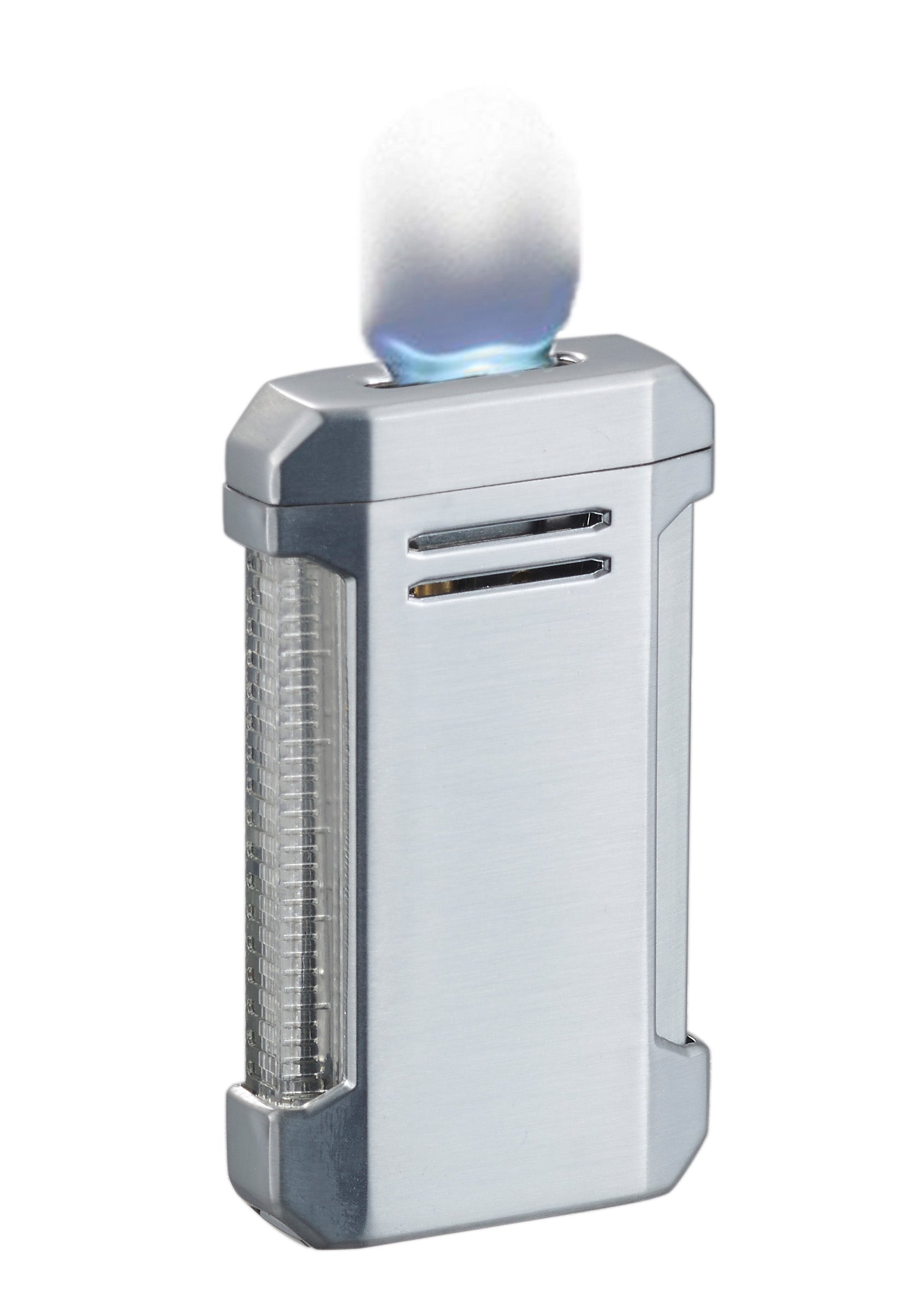 Visol Vinson Refillable Butane Torch Lighter with Flat Flame & Built-in Cigar Punch - Silver | Perfect for Cigars, Candles, Camping & Outdoor Use