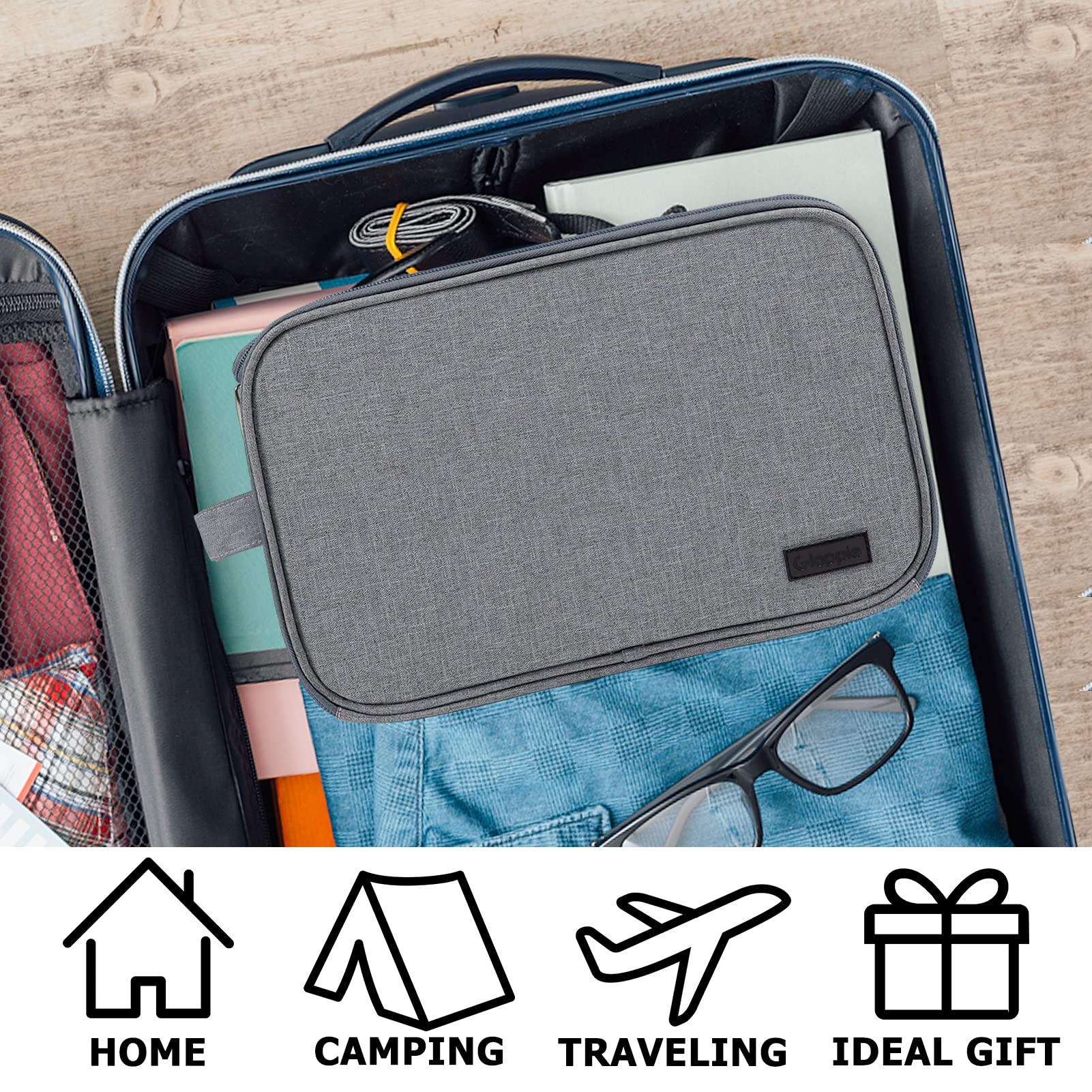 Waterproof Travel Toiletry Bag for Men & Women - Grey Washbag with Handle for Makeup & Bottles Storage