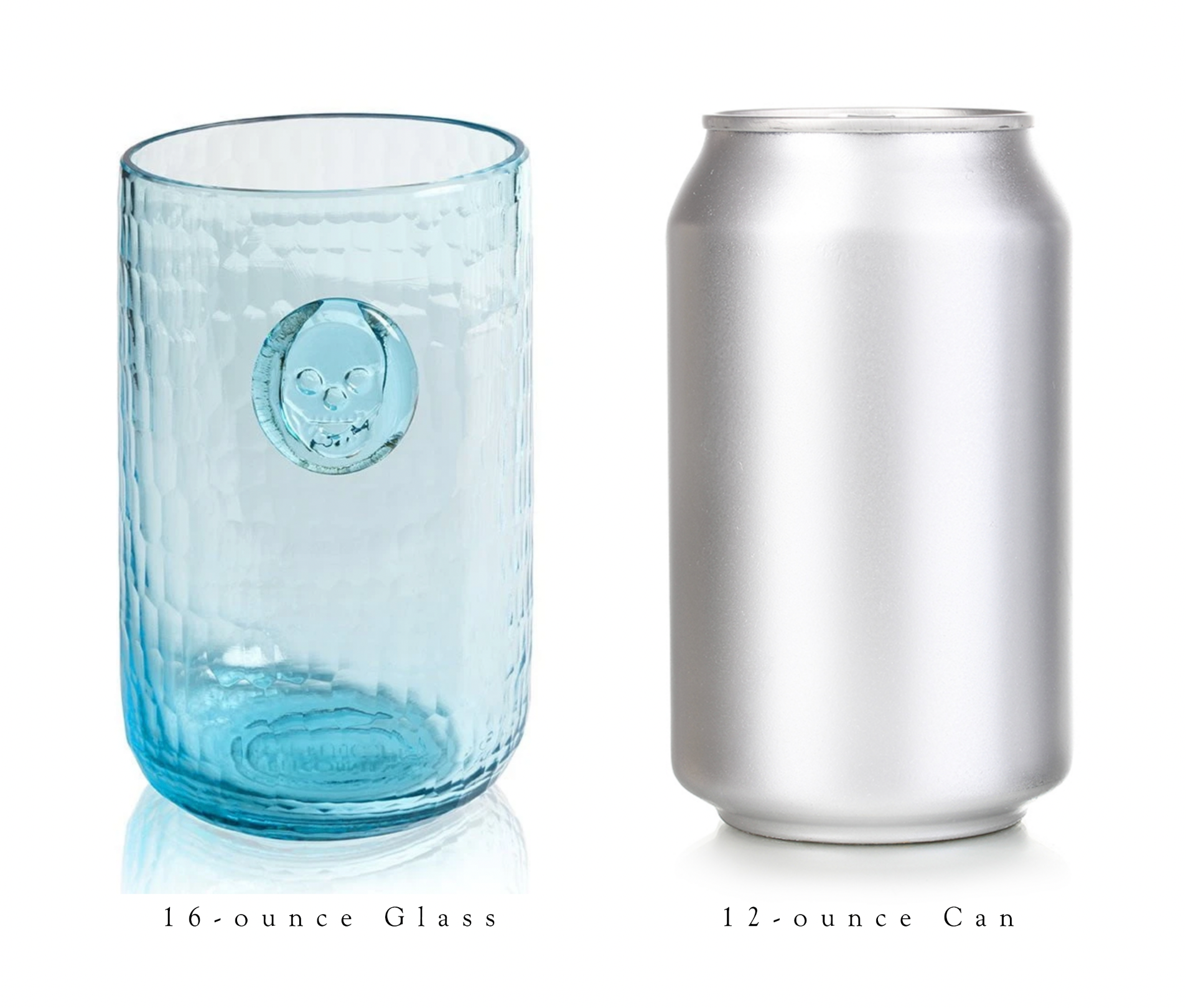 Skull Stamp Drinking Glasses - Set of 4 Gothic Barware Cups for Halloween, Parties & Home Decor | Unique Aqua Blue Glassware for Cocktails, Beer & Water