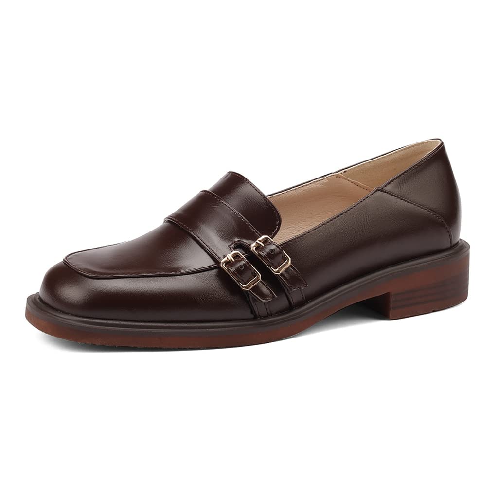 Women's Classic Leather Penny Loafers - Slip On Square Toe Oxford Shoes for Business & Dress | Comfortable Work Flats for Office, Commuting & Professional Occasions